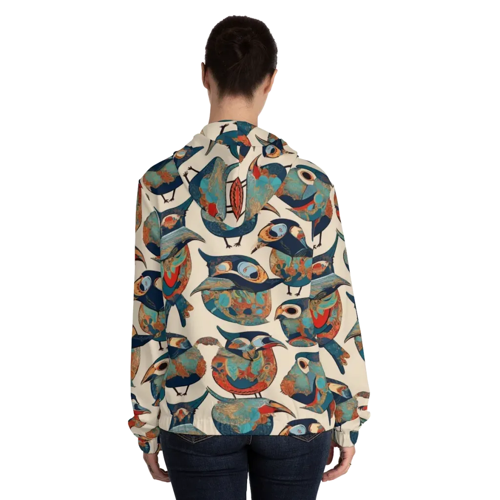 Ornithic Tapestry on Women's Full-Zip Hoodie — Back On Person