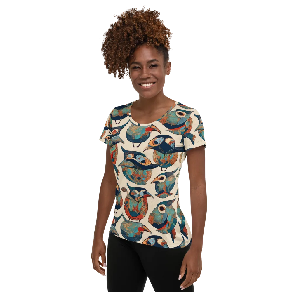 Ornithic Tapestry on Women's Athletic T-Shirt — Left