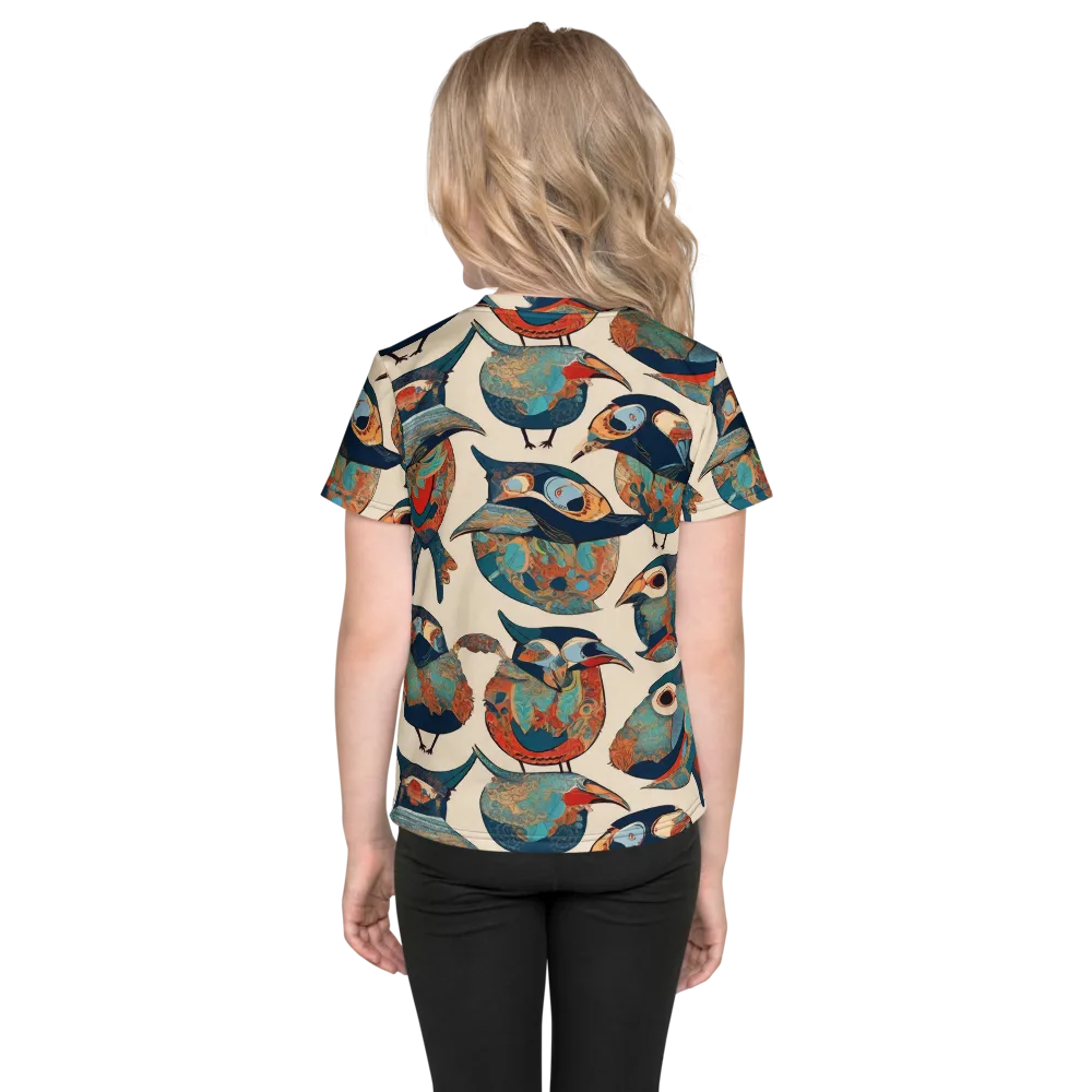 Ornithic Tapestry on Kids Crew Neck T-Shirt — Back
