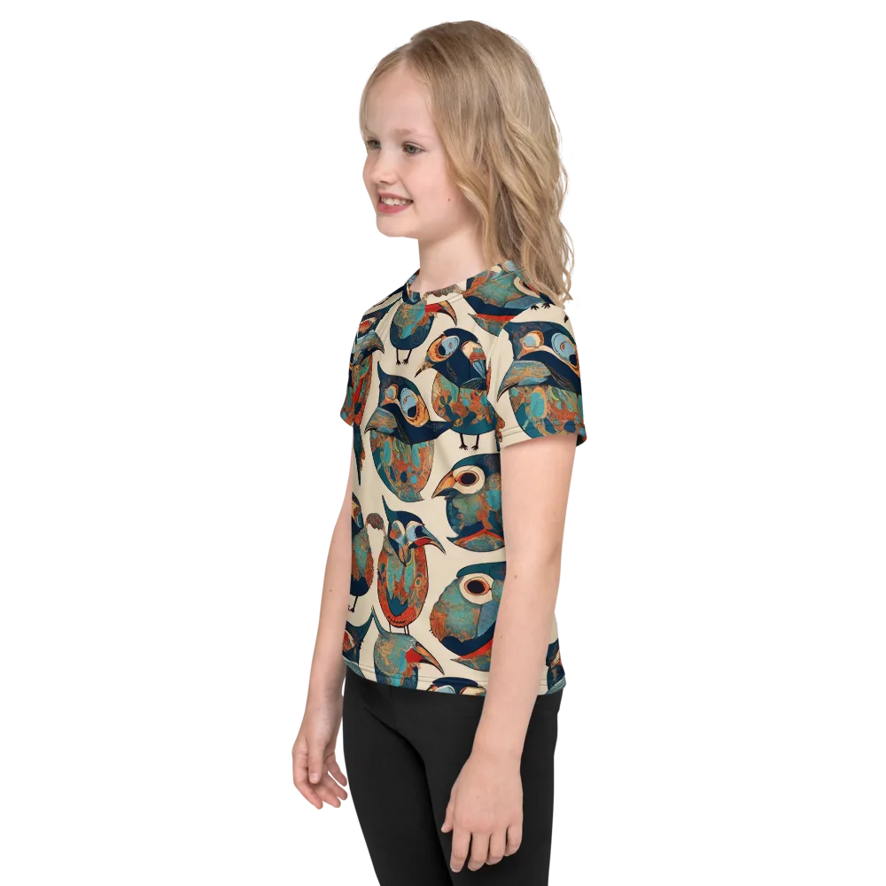 Ornithic Tapestry on Kids Crew Neck T-Shirt — Left