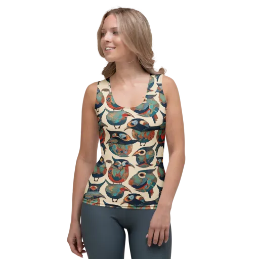 Ornithic Tapestry on a Women's Tank Top