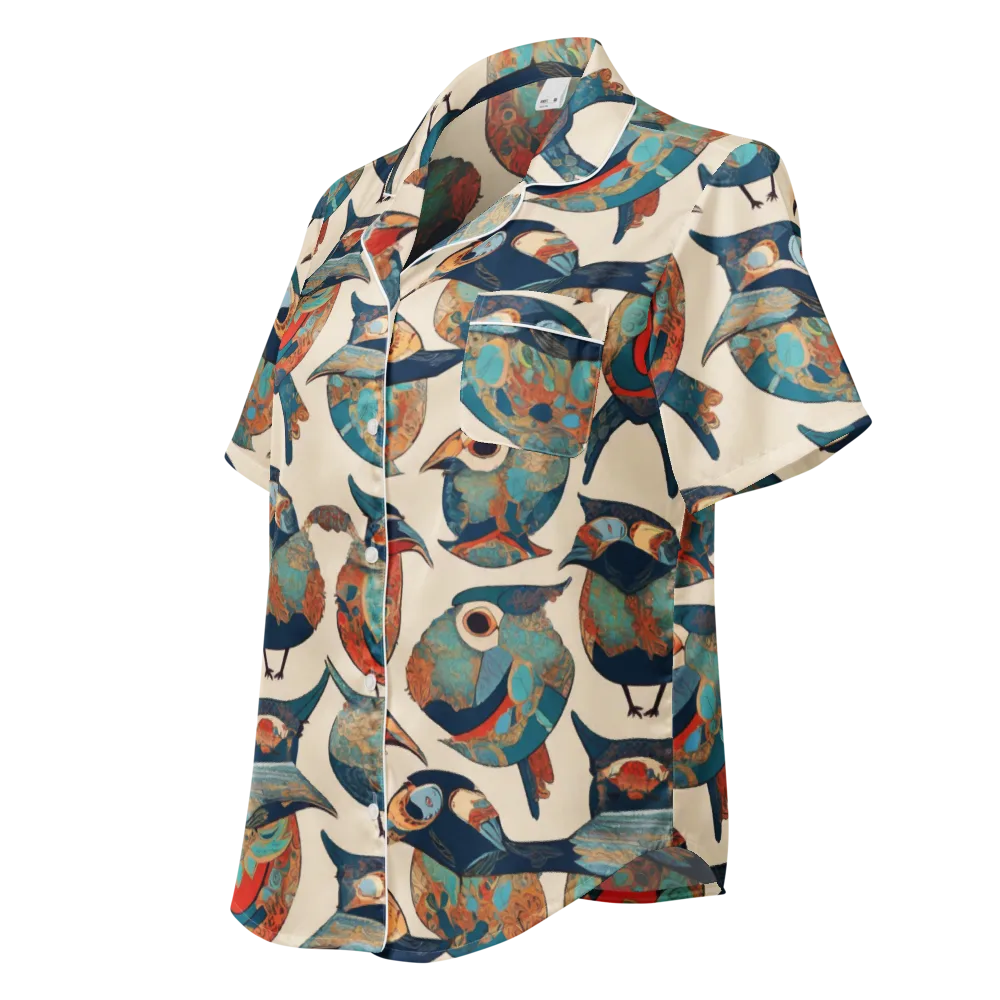 Ornithic Tapestry on Women's Short Sleeve Pajama Top — Left Front