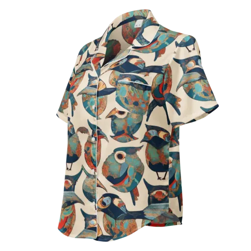 Ornithic Tapestry on a Women's Short Sleeve Pajama Top