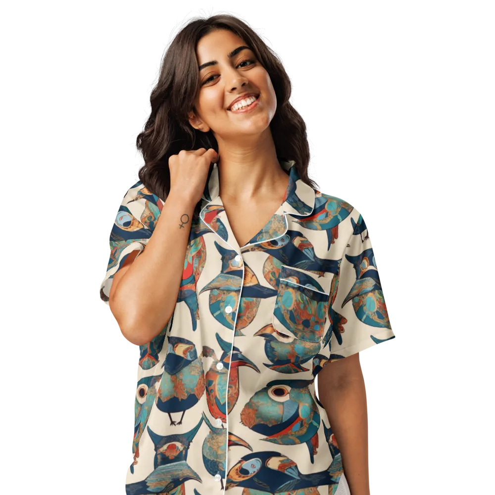 Ornithic Tapestry on Women's Short Sleeve Pajama Top — Front