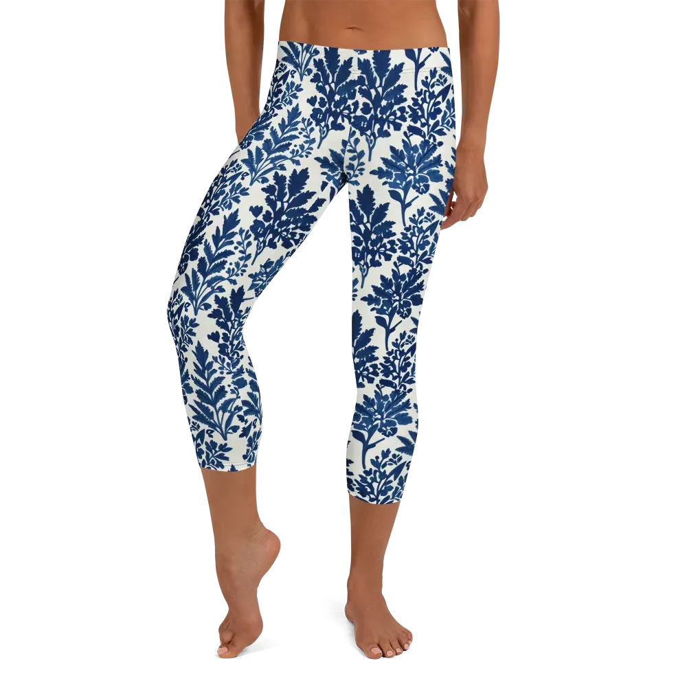 Blue Garden Ledger on Capri Leggings — Front