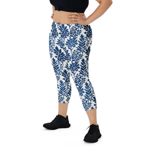 Blue Garden Ledger on a Capri Leggings