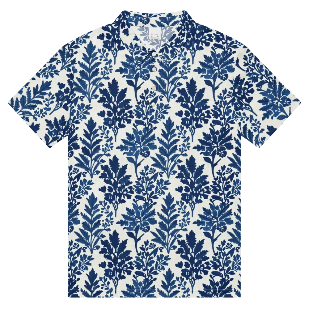 Blue Garden Ledger on Men's Slim Fit Polo Shirt — Front