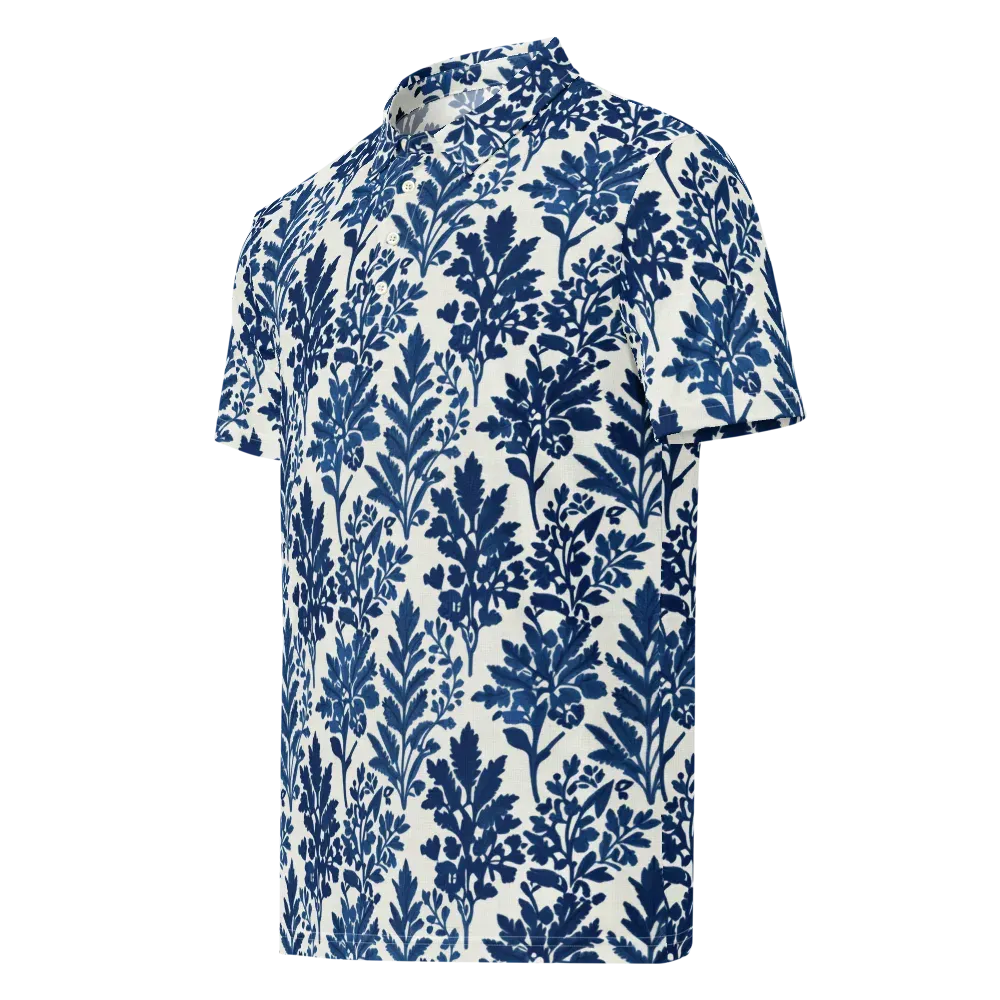 Blue Garden Ledger on Men's Slim Fit Polo Shirt — Left Front