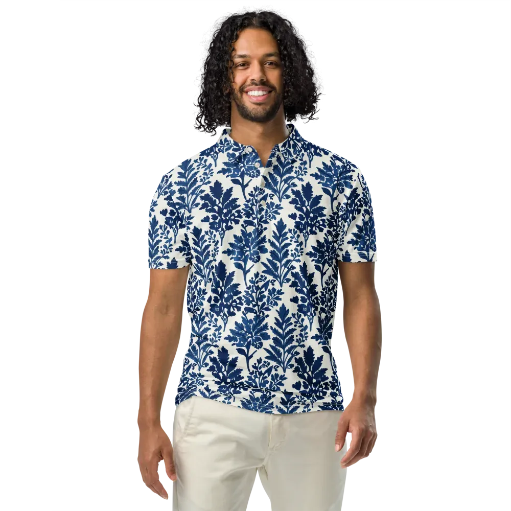 Blue Garden Ledger on Men's Slim Fit Polo Shirt — Front