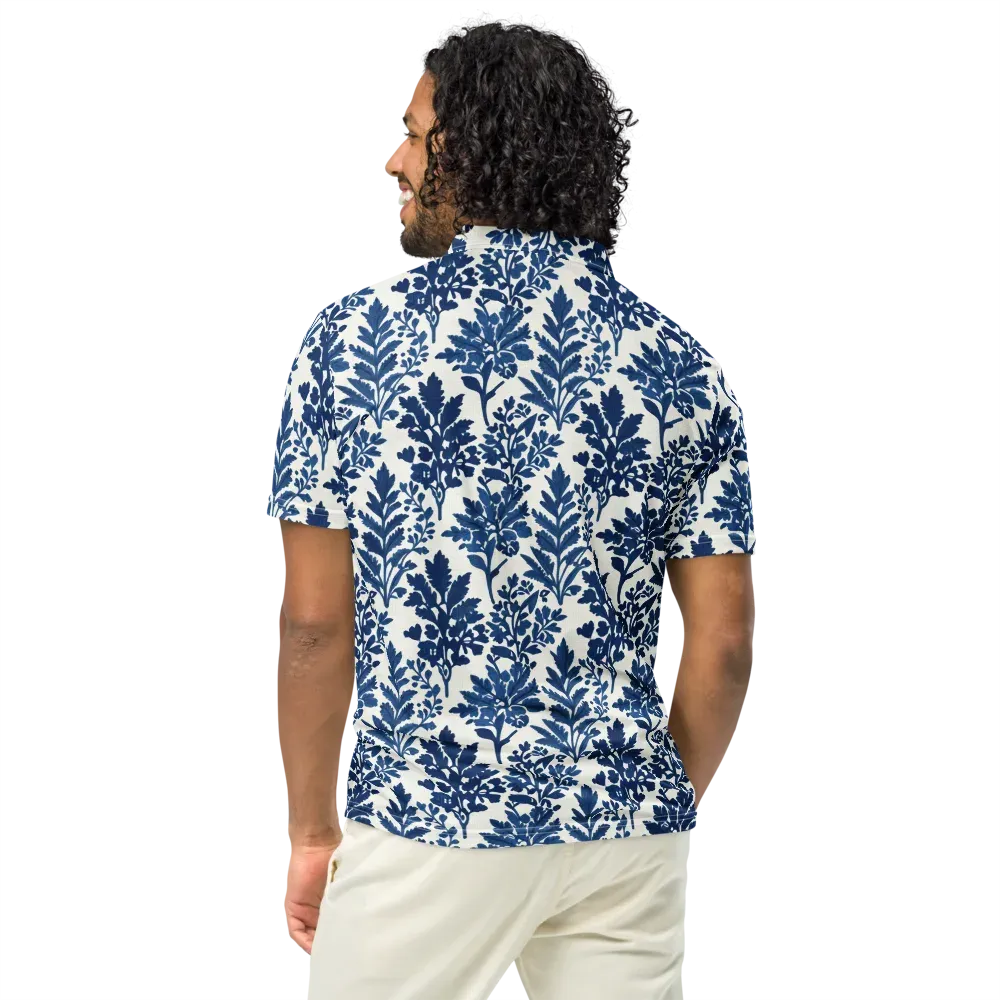 Blue Garden Ledger on Men's Slim Fit Polo Shirt — Back