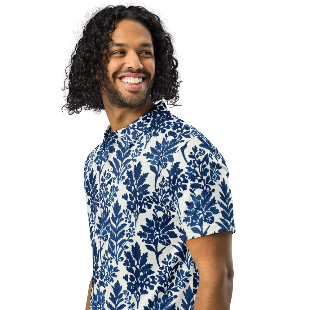 Blue Garden Ledger on Men's Slim Fit Polo Shirt — Left Front
