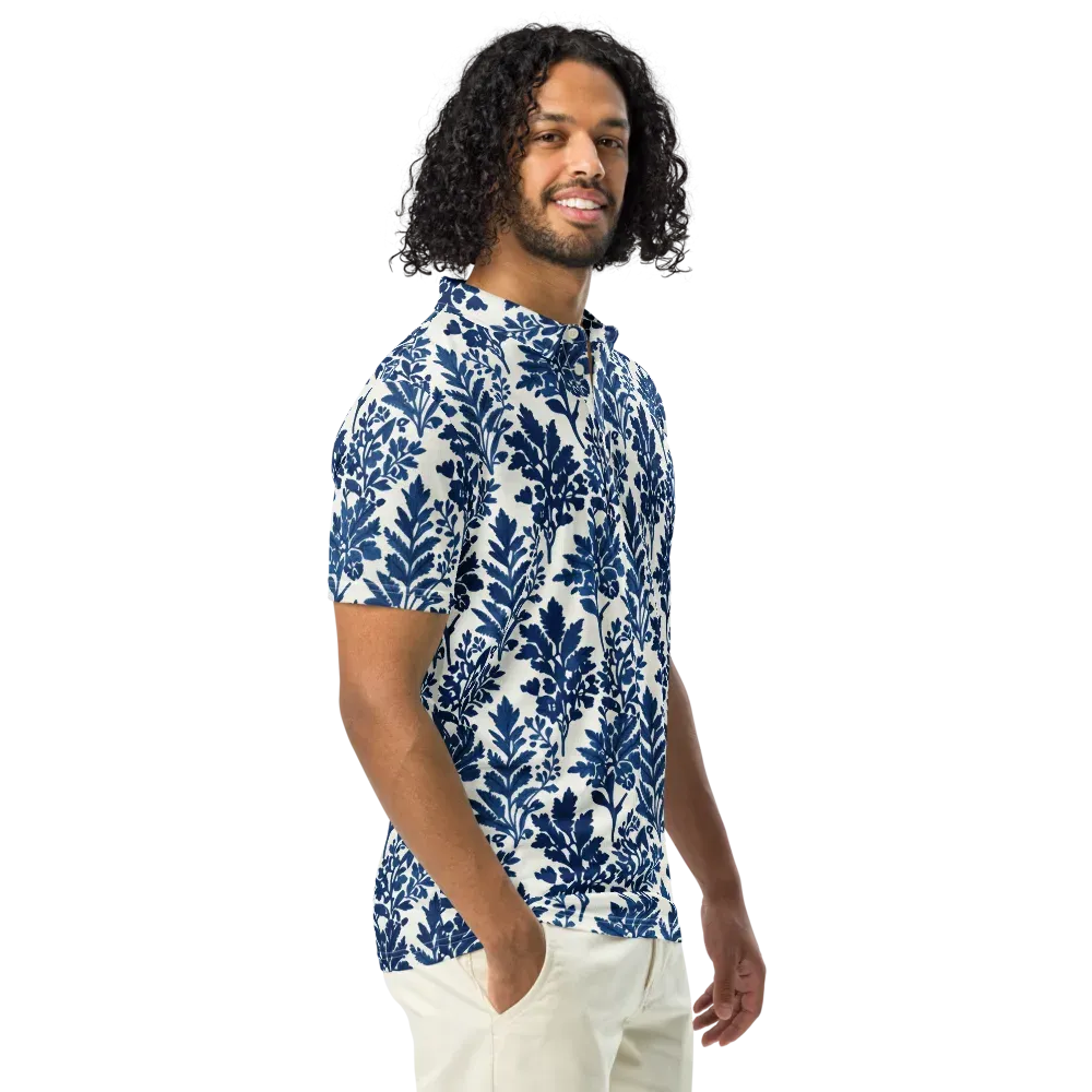 Blue Garden Ledger on Men's Slim Fit Polo Shirt — Right Front