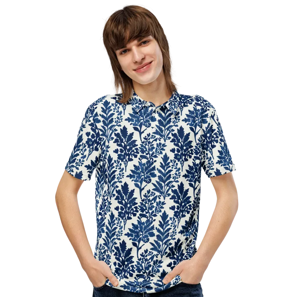 Blue Garden Ledger on Men's Slim Fit Polo Shirt — Front
