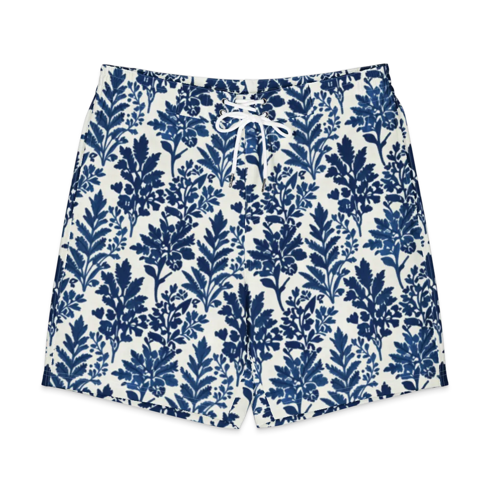 Blue Garden Ledger on Men's Board Shorts — Front