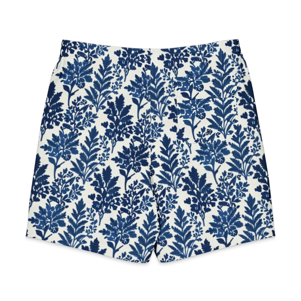 Blue Garden Ledger on Men's Board Shorts — Back