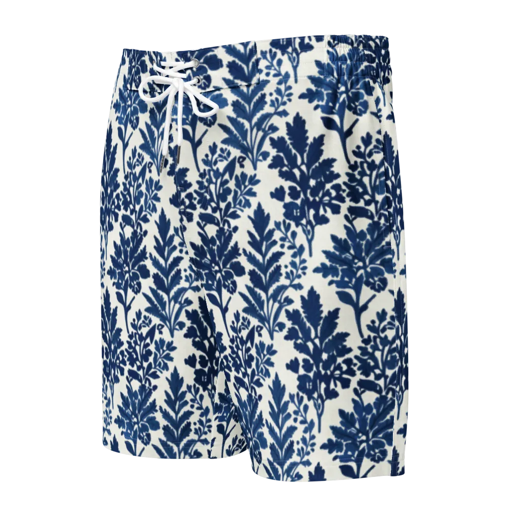 Blue Garden Ledger on Men's Board Shorts — Front