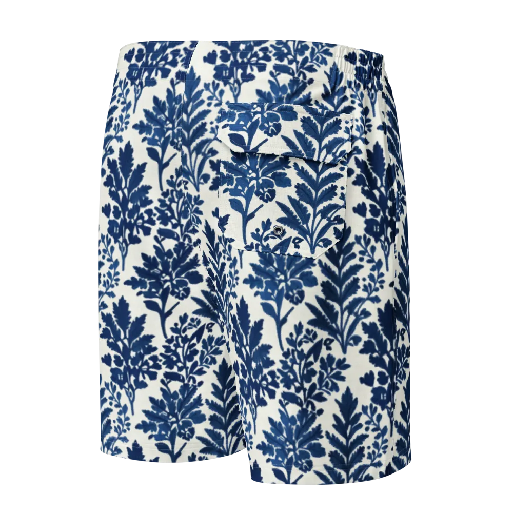 Blue Garden Ledger on Men's Board Shorts — Back