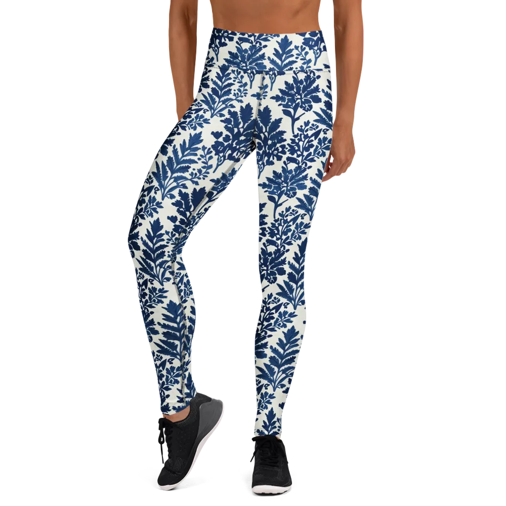 Blue Garden Ledger on Yoga Leggings — Front