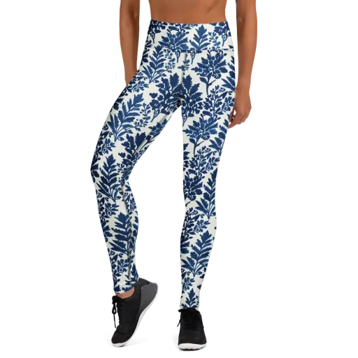 Blue Garden Ledger on a Yoga Leggings