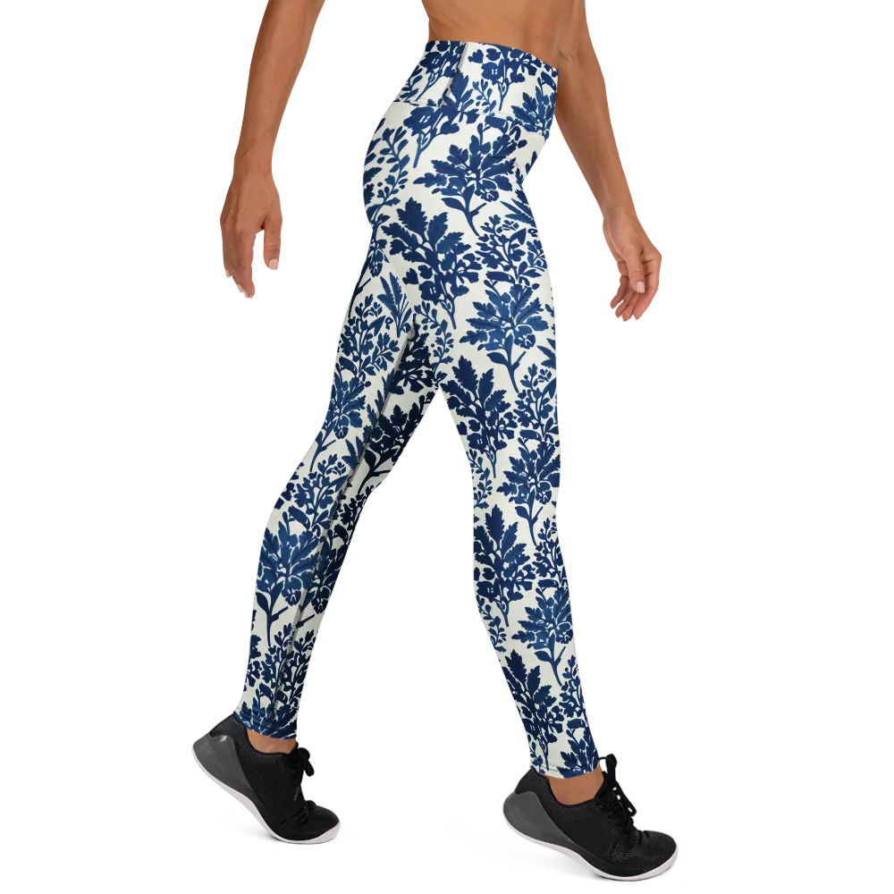 Blue Garden Ledger on Yoga Leggings — Right