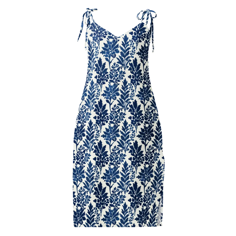 Blue Garden Ledger on Slip Dress — Front