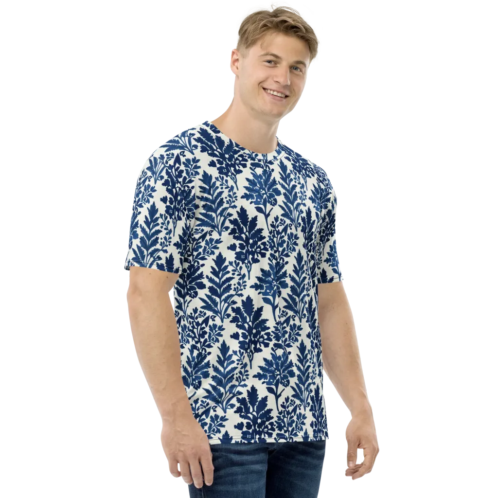 Blue Garden Ledger on Men's Crew Neck T-Shirt — Right