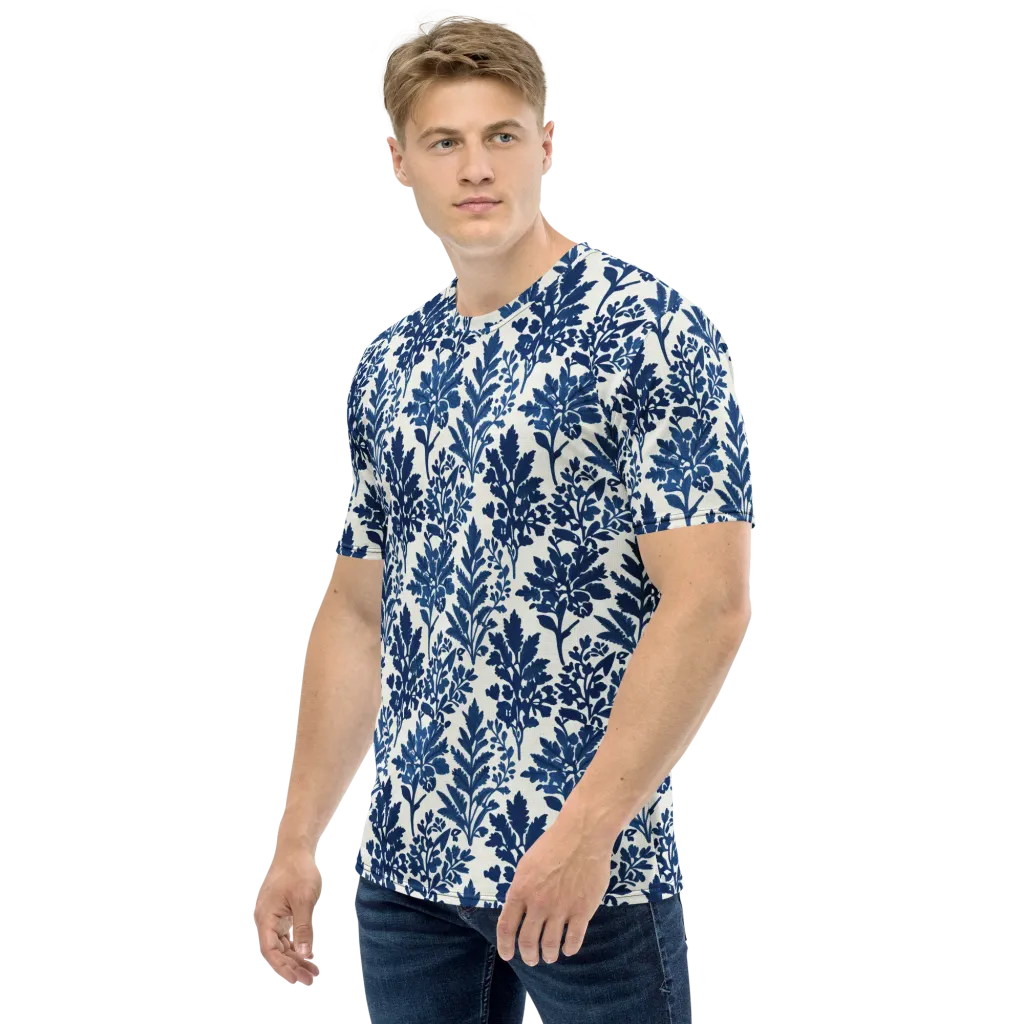 Blue Garden Ledger on Men's Crew Neck T-Shirt — Left