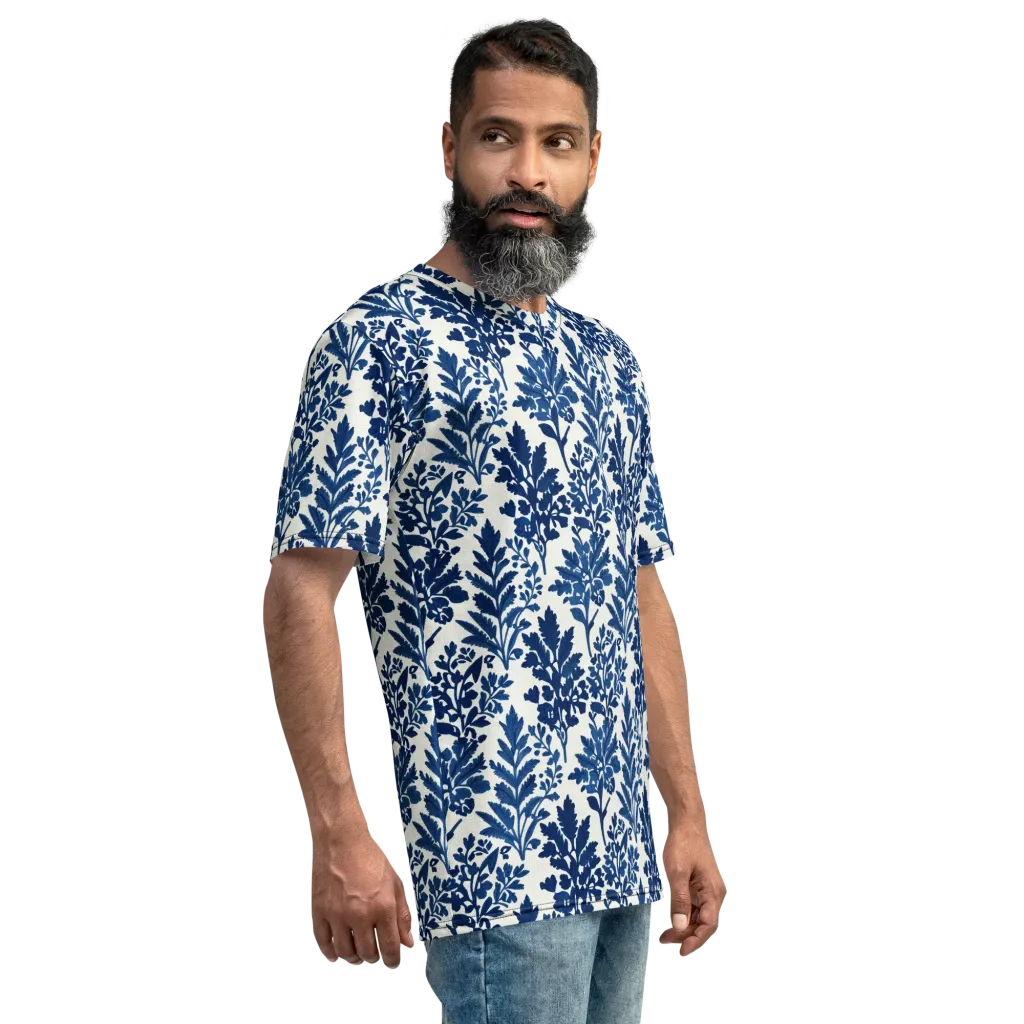 Blue Garden Ledger on Men's Crew Neck T-Shirt — Right