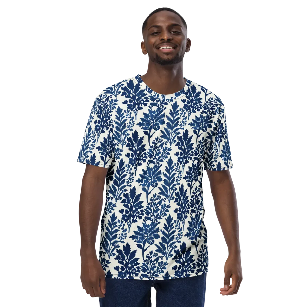Blue Garden Ledger on Men's Crew Neck T-Shirt — Front