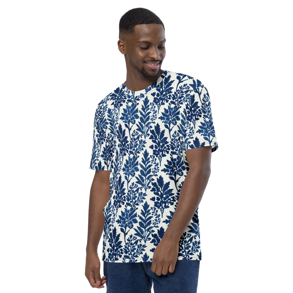 Blue Garden Ledger on Men's Crew Neck T-Shirt — Left