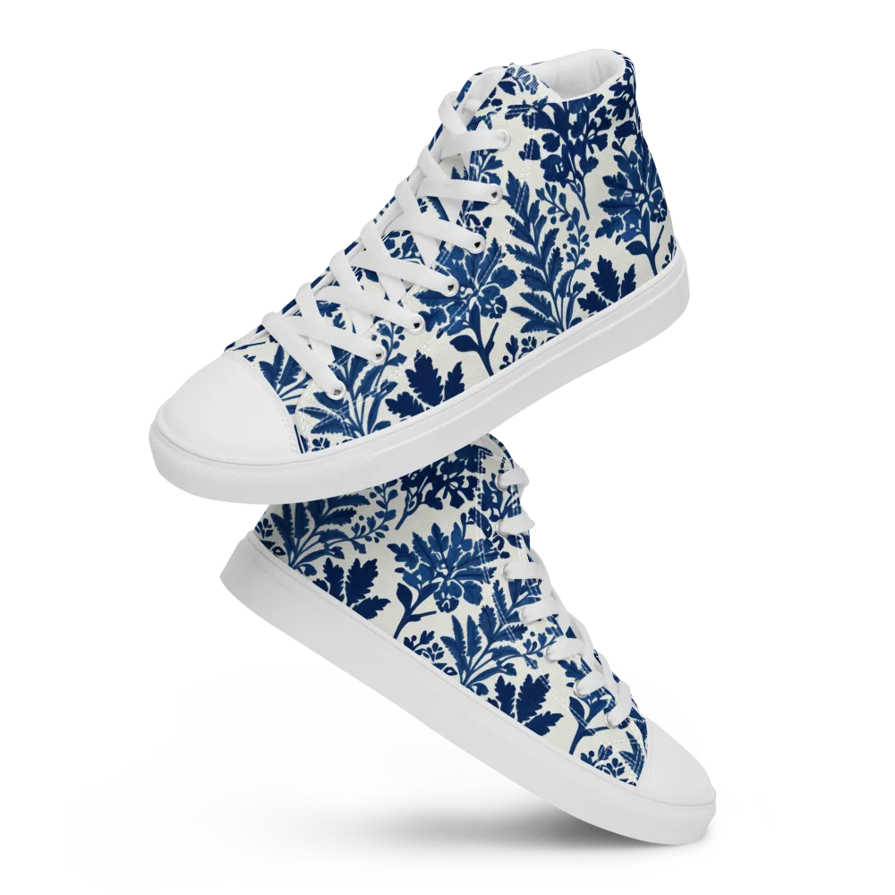 Blue Garden Ledger on Men's High Top Canvas Shoes — Front