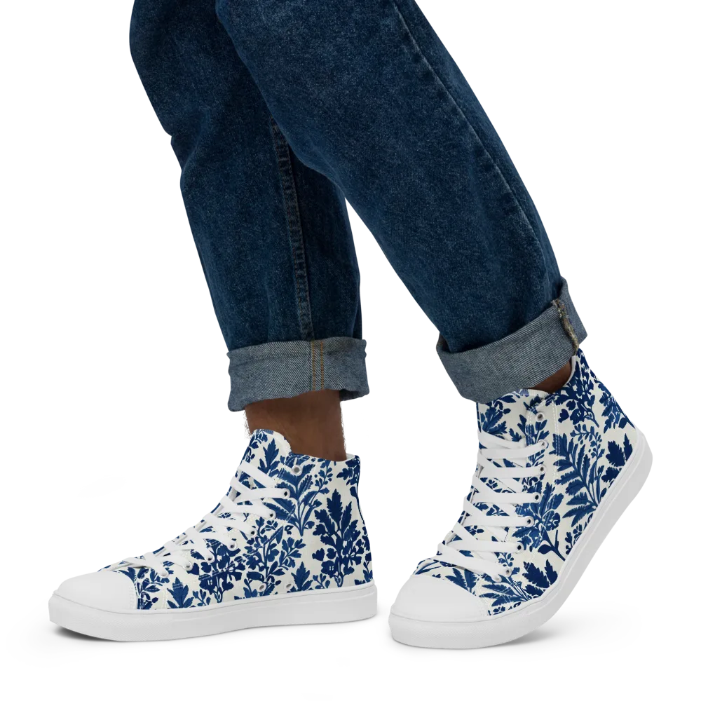 Blue Garden Ledger on Men's High Top Canvas Shoes — Left