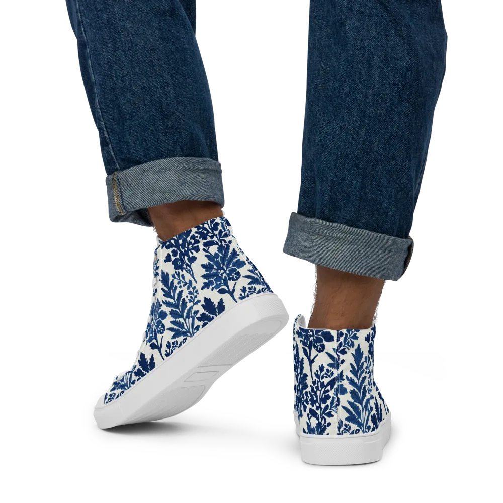 Blue Garden Ledger on Men's High Top Canvas Shoes — Back