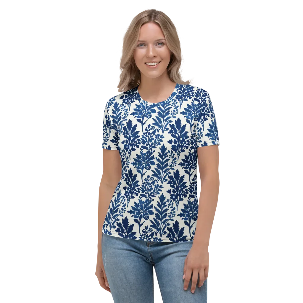 Blue Garden Ledger on Women's Crew Neck T-Shirt — Front