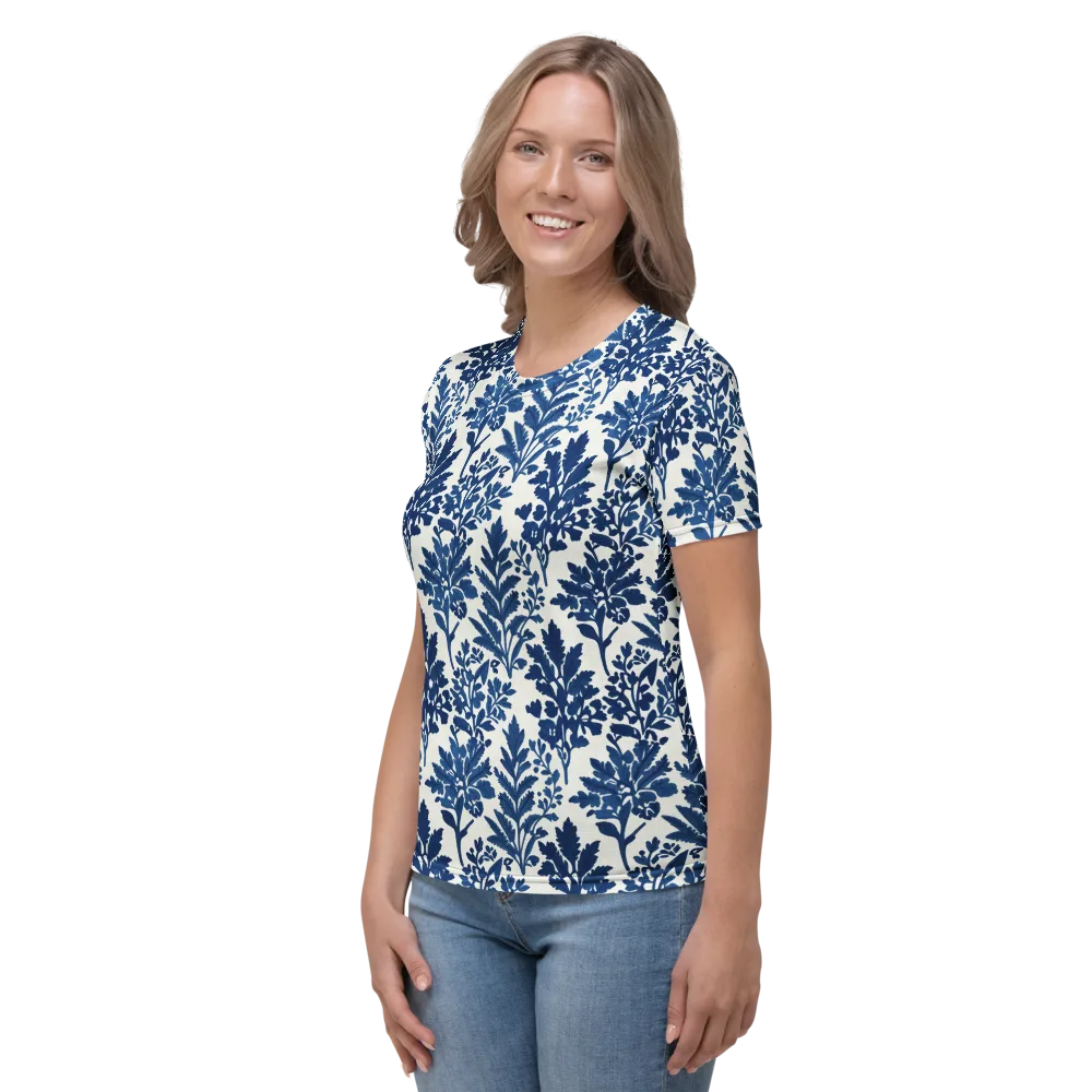 Blue Garden Ledger on Women's Crew Neck T-Shirt — Left