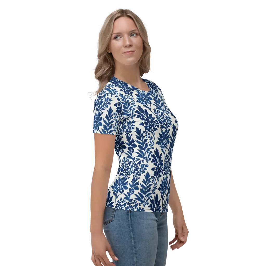 Blue Garden Ledger on Women's Crew Neck T-Shirt — Right