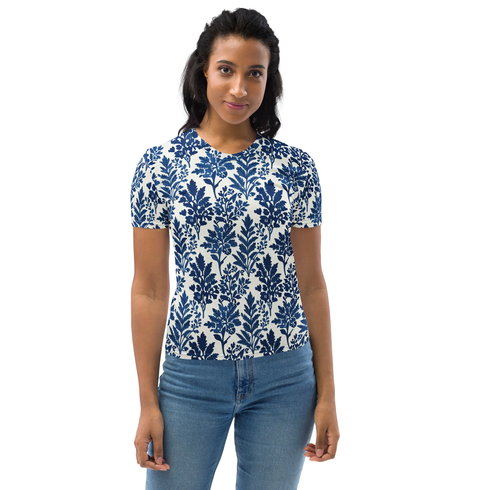 Blue Garden Ledger on Women's Crew Neck T-Shirt — Front