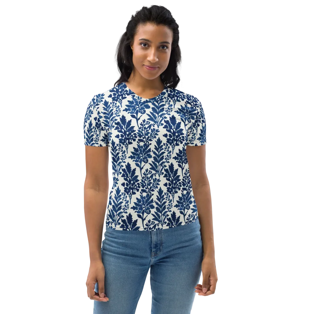 Blue Garden Ledger on Women's Crew Neck T-Shirt — Front