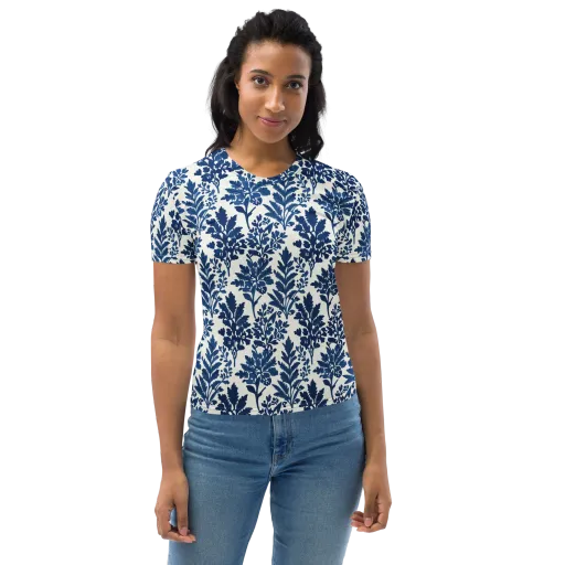Blue Garden Ledger on a Women's Crew Neck T-Shirt