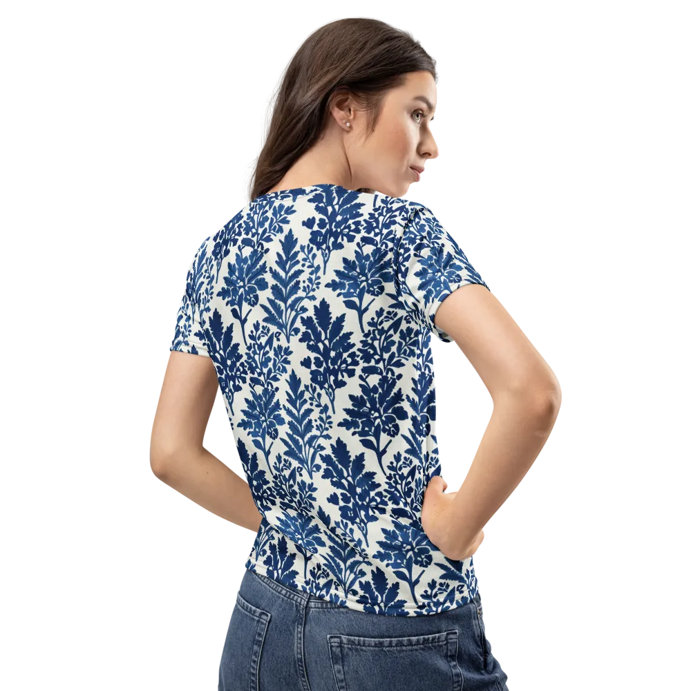 Blue Garden Ledger on Women's Crew Neck T-Shirt — Back