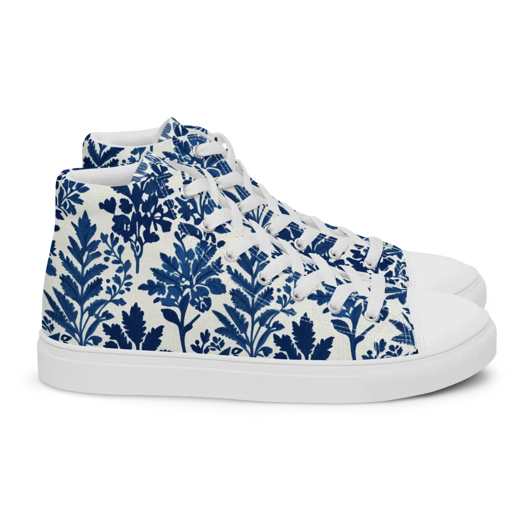 Blue Garden Ledger on Women's High Top Canvas Shoes — Right