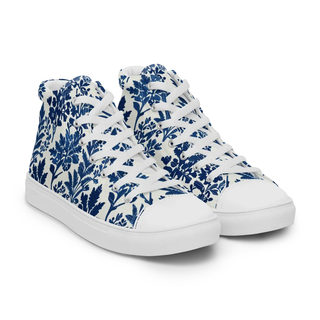 Blue Garden Ledger on Women's High Top Canvas Shoes — Right Front