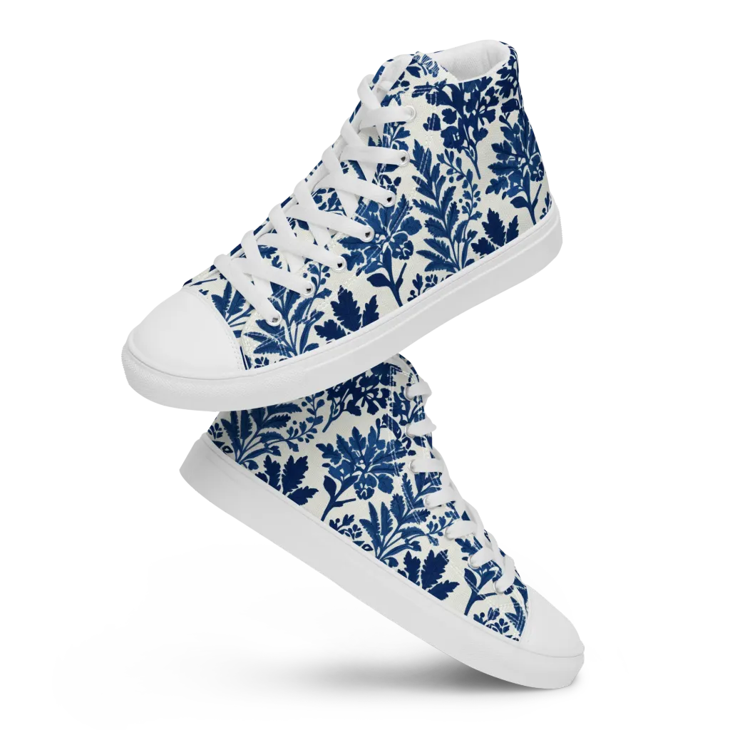 Blue Garden Ledger on Women's High Top Canvas Shoes — Front