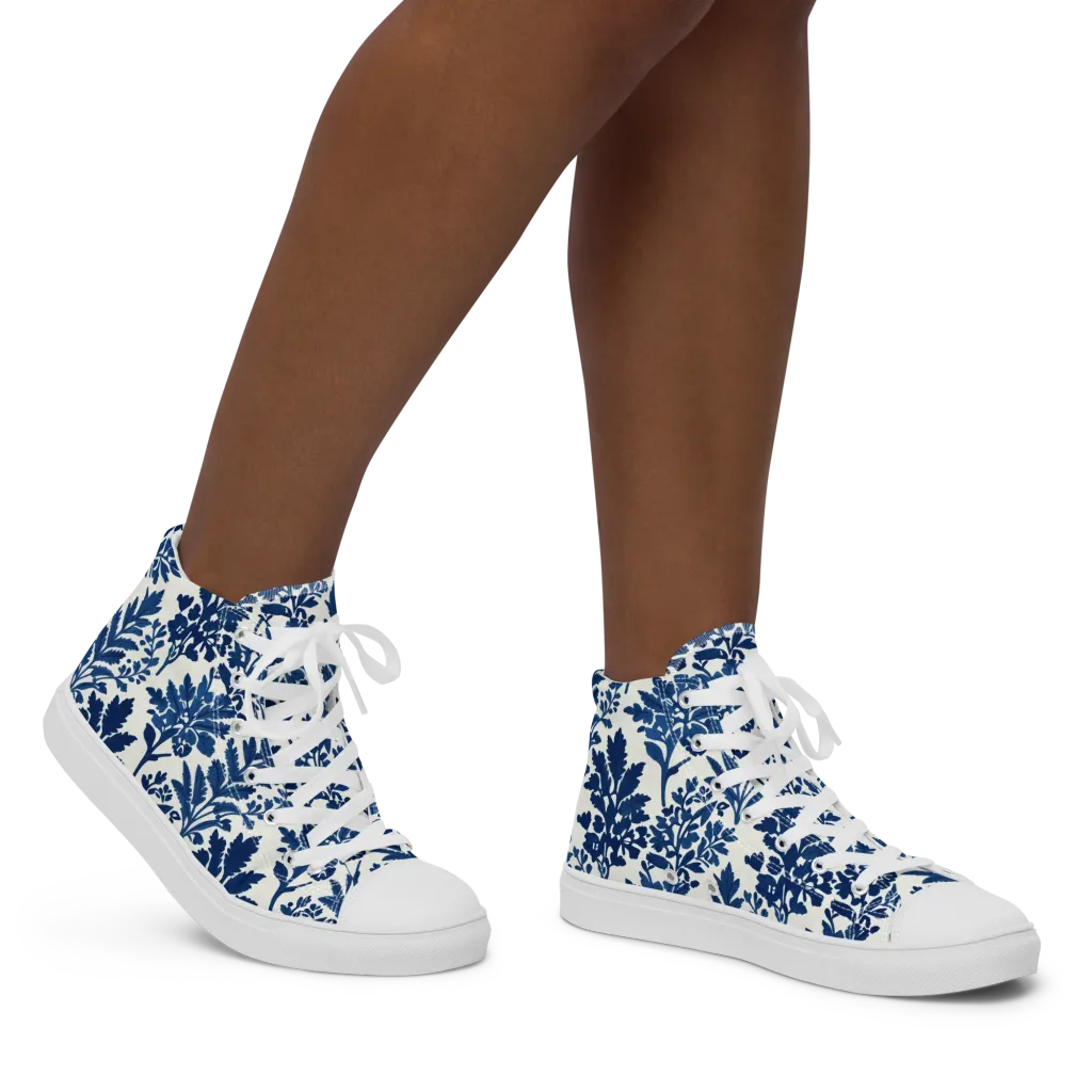 Blue Garden Ledger on Women's High Top Canvas Shoes — Right