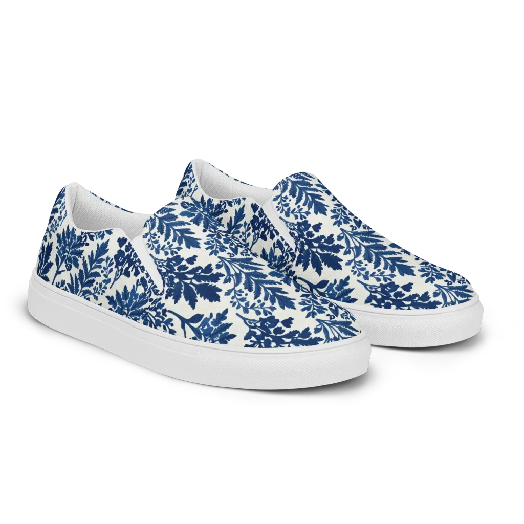 Blue Garden Ledger on Men's Slip-On Canvas Shoes — Right Front