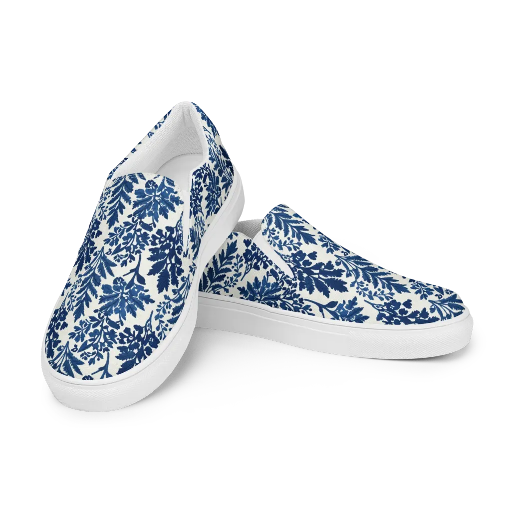 Blue Garden Ledger on Men's Slip-On Canvas Shoes — Left Front