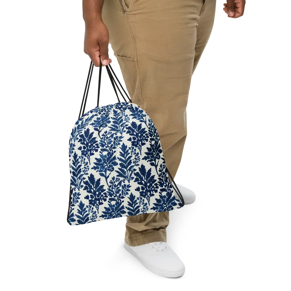 Blue Garden Ledger on Drawstring Bag — Front