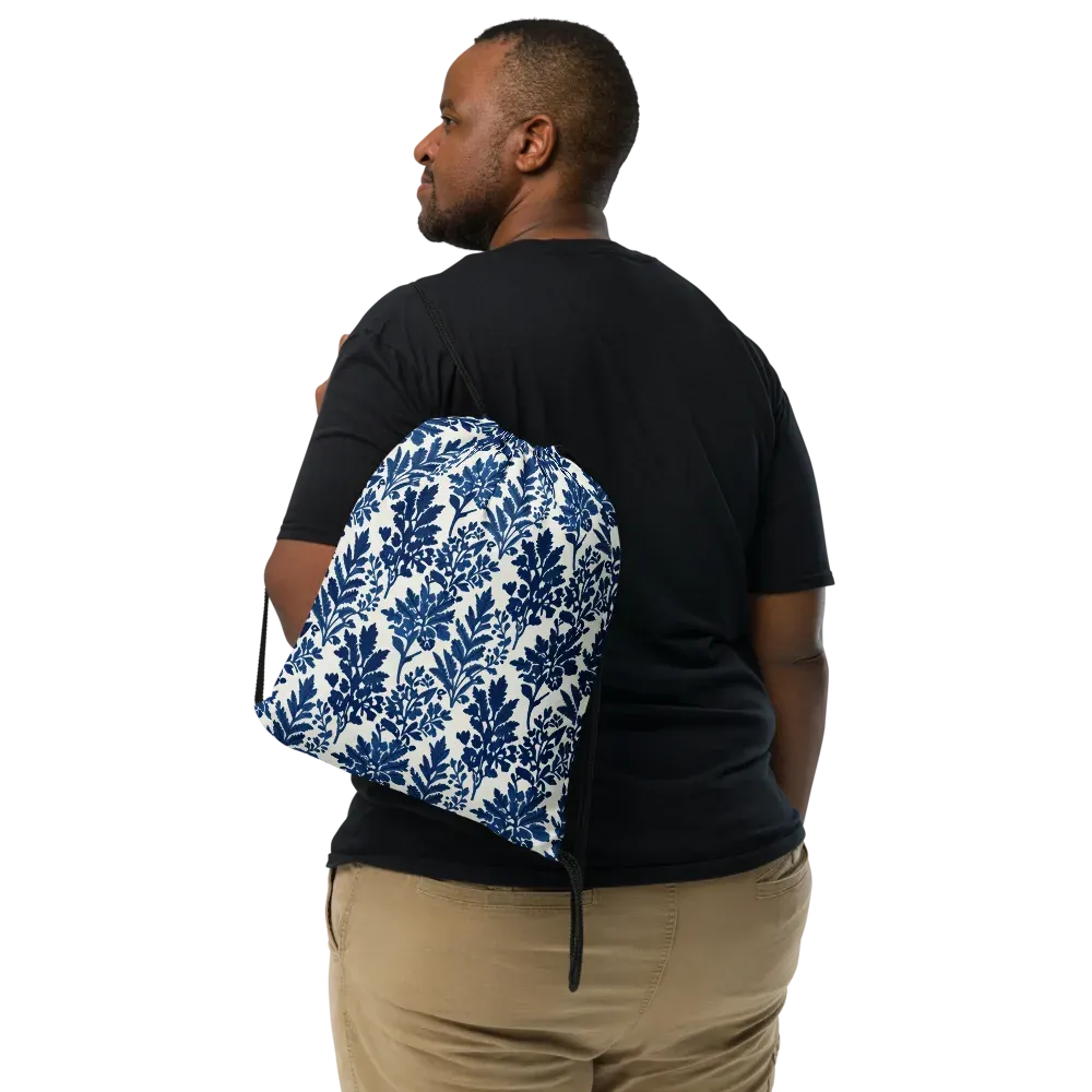 Blue Garden Ledger on Drawstring Bag — Front