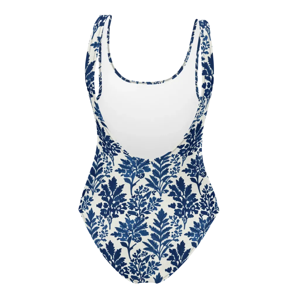 Blue Garden Ledger on One-Piece Swimsuit — Back