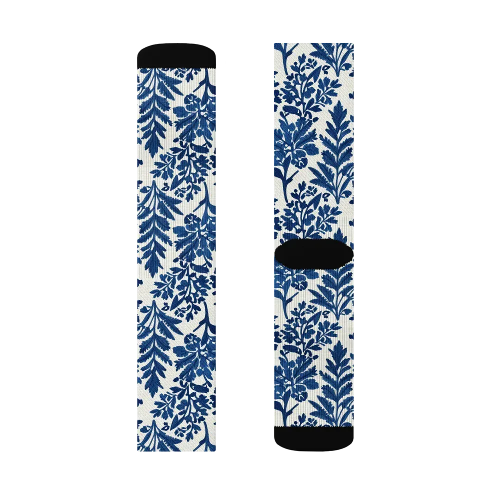Blue Garden Ledger on Socks — Right Sock